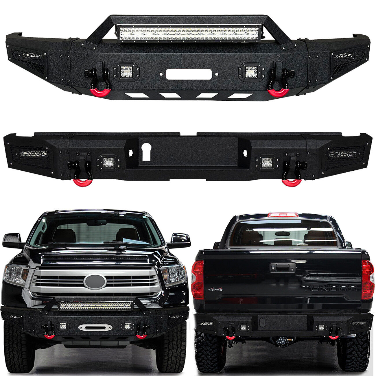 Vijay For Tundra 2014-2021 Textured Front Bumper or Rear Bumper w/LED Lights