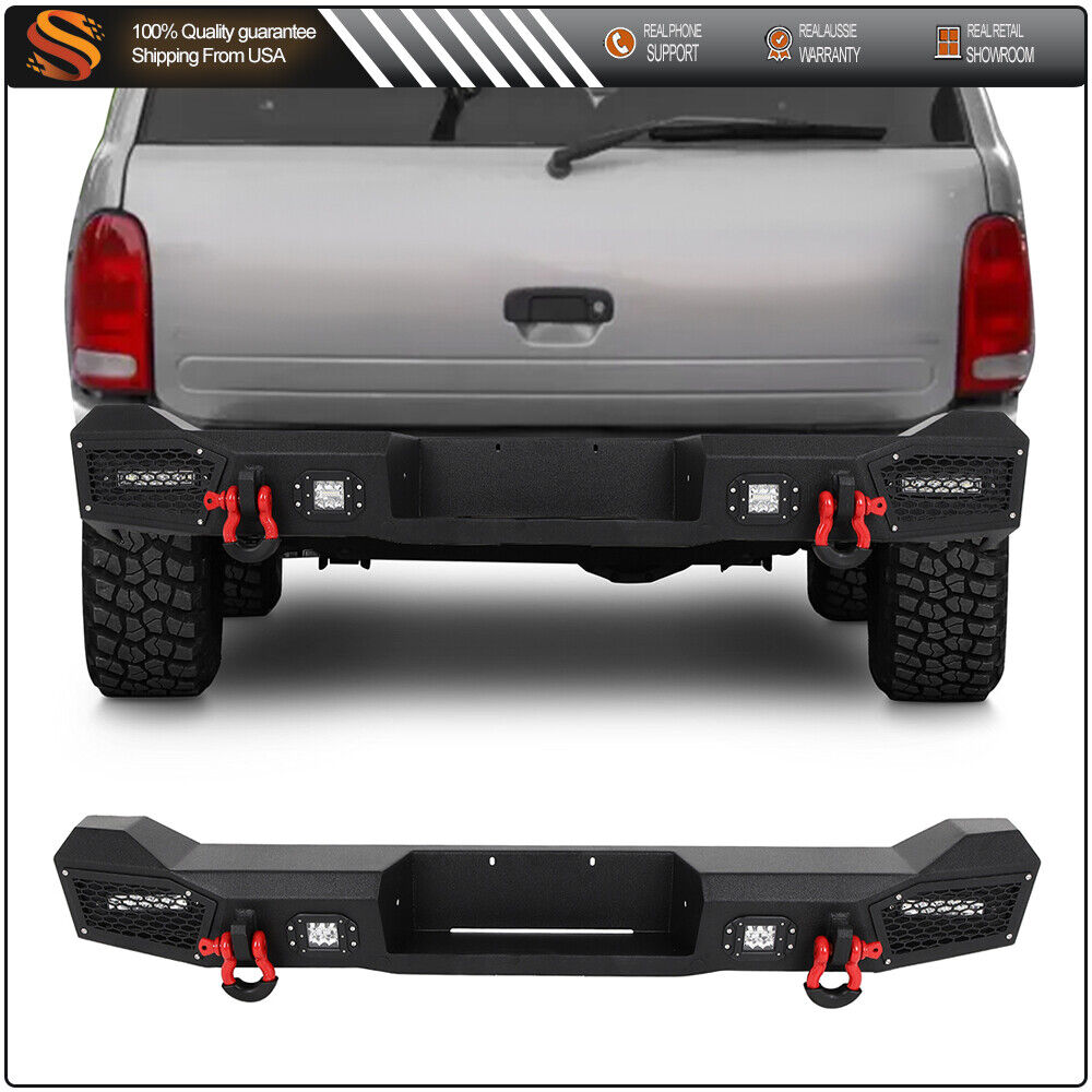 Rear Bumper w/ LED Lights & D-Rings Texured Steel For 1998-2003 Dodge Durango