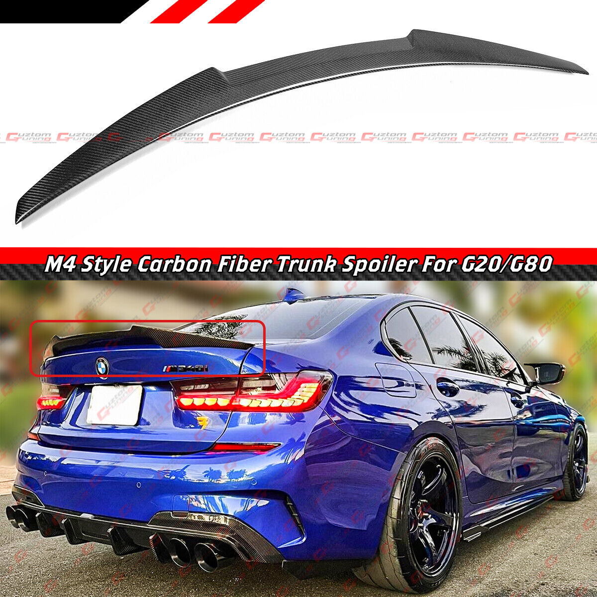 FOR 19-24 BMW G20 3 SERIES 330I G80 M3 CARBON FIBER TRUNK SPOILER WING-M4 STYLE