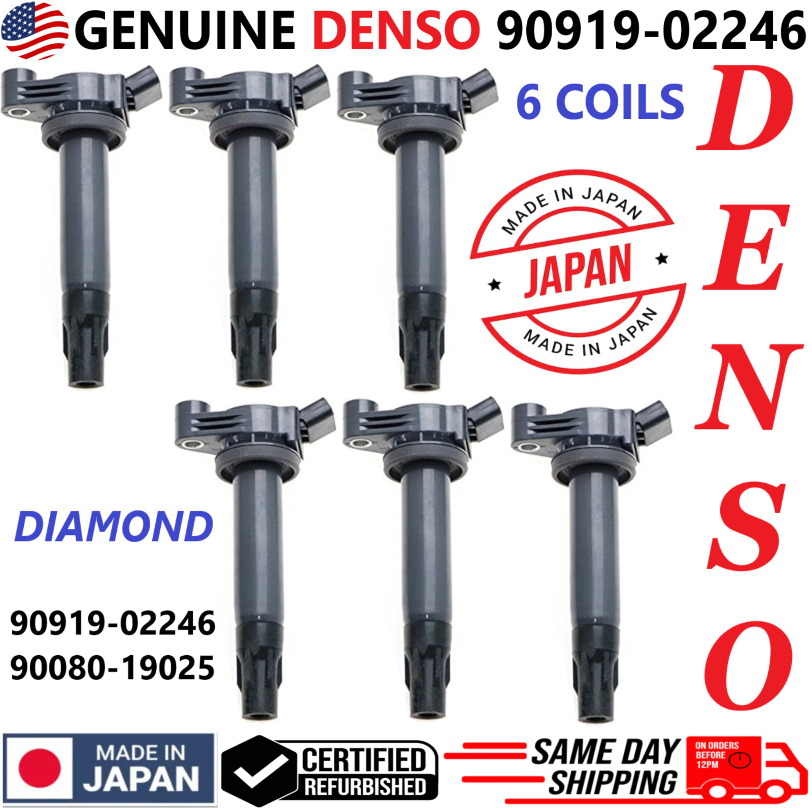 GENUINE DENSO x6 Ignition Coils For 2004-2010 Toyota & Lexus 3.3L V6 90919-02246