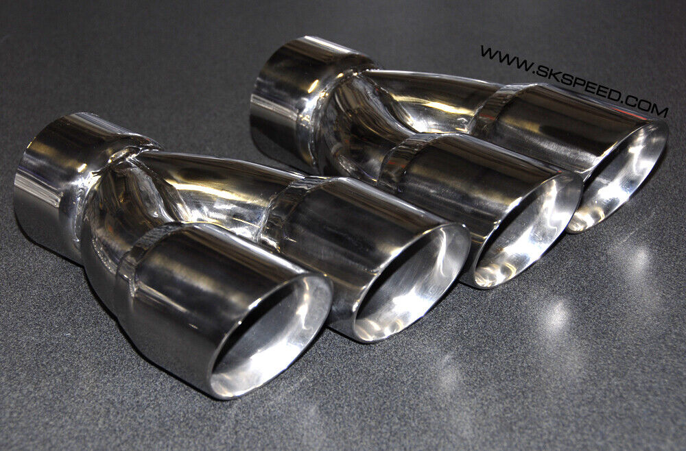 Polished Stainless Quad Slant Cut Exhaust Tips Single 3\