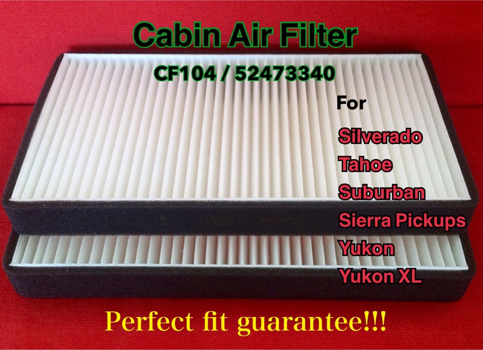 C15388 Cabin Air Filter for 99-02 Silverado Sierra Pickups 00-02 Tahoe Yukon 