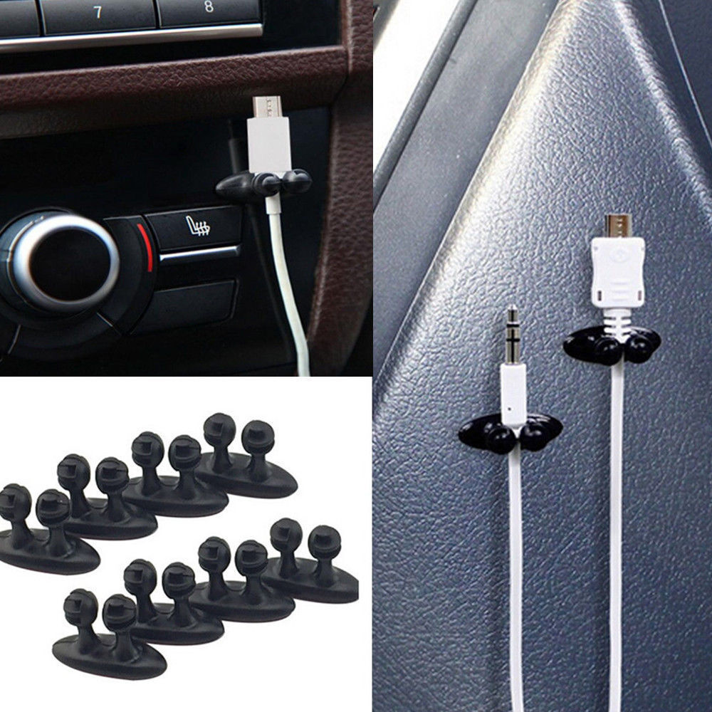 8Pcs Car Charger Line Headphone/USB Cable Cord Car Clip Interior Accessories