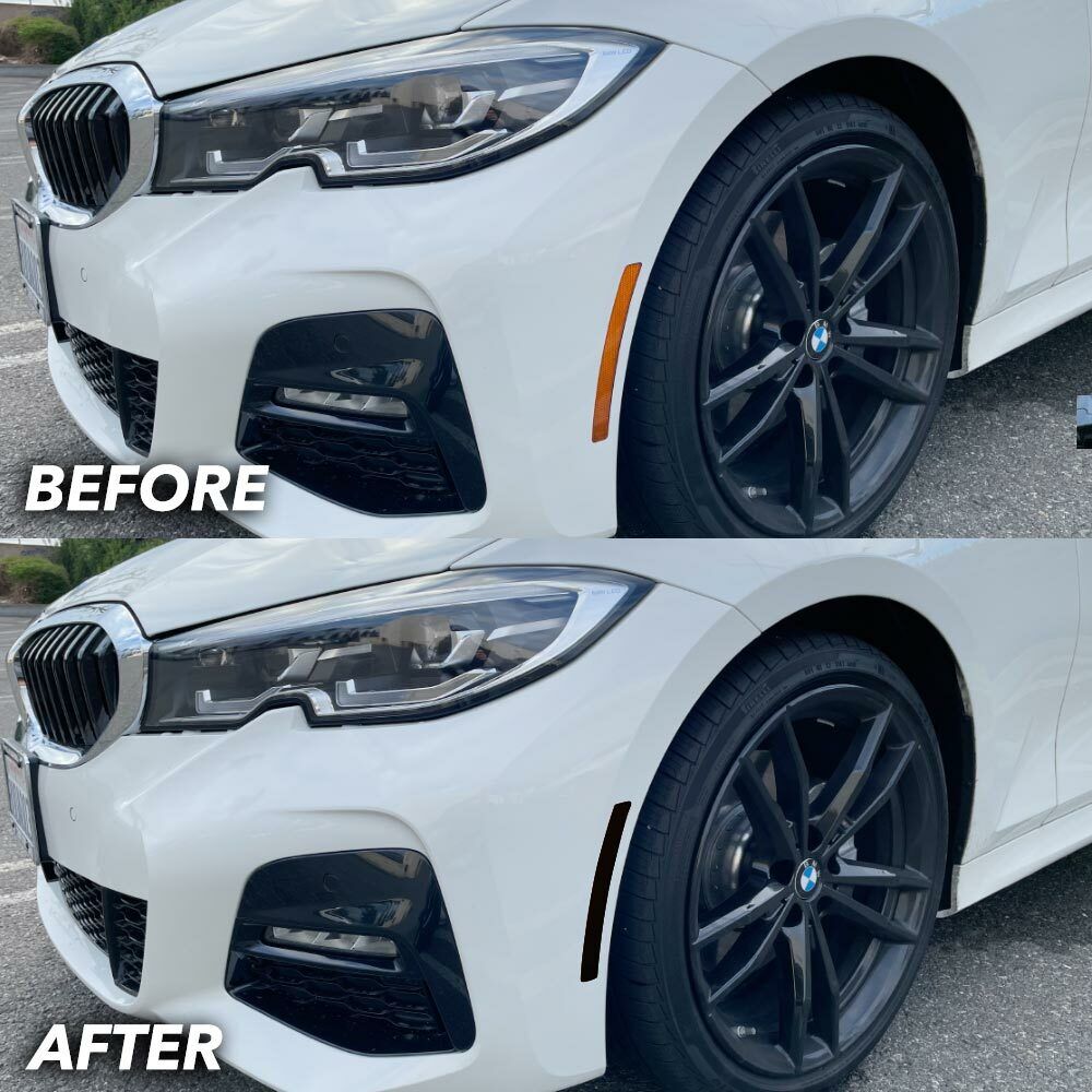 FOR 2019-2021 BMW G20 330i M340i Front Bumper Reflector Overlay Tint BLACK OUT
