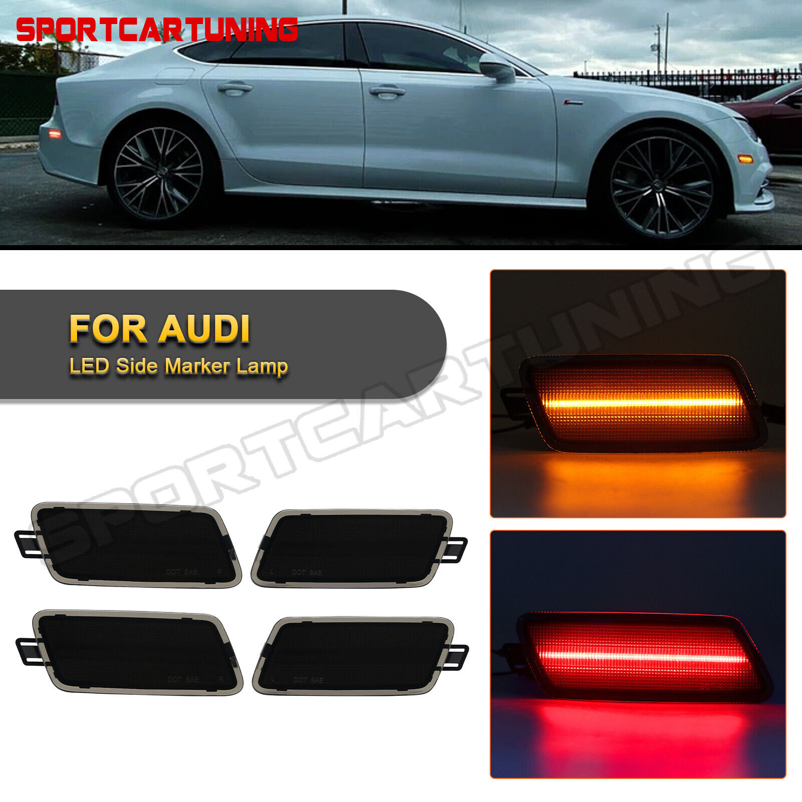 Smoked Front & Rear LED Side Marker Lights For 2012-2018 Audi A7 S7 RS7 Quattro