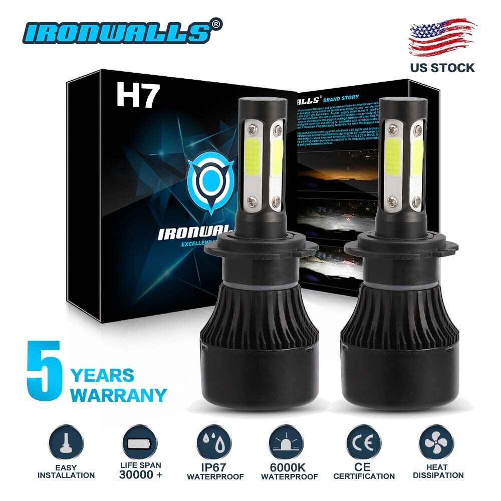 4-sides H7 LED Headlight Bulb Conversion Kit High Low Beam Fog Lamp 6500K White