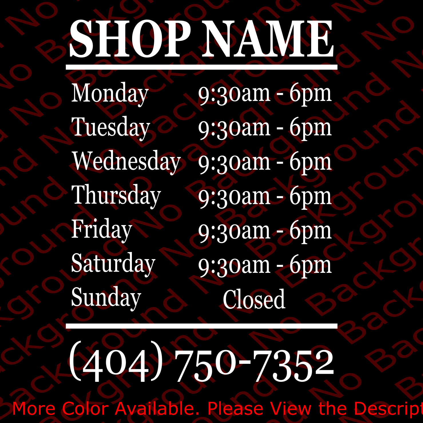 Custom Store Shop Name BUSINESS HOURS Vinyl Window Decal Sticker Sign Door BS015