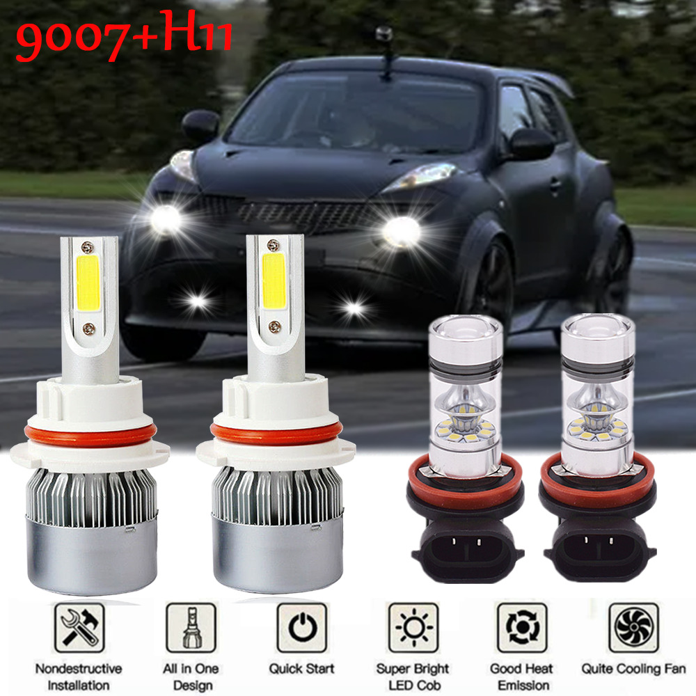 For Nissan Juke 2011-2014 - 4PC 6000K LED Headlight Hi/Lo Beam + Fog Light Bulbs