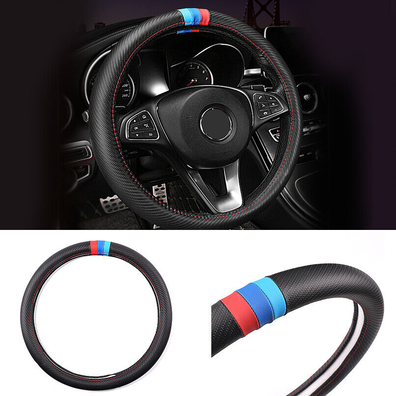 2020 Carbon Fiber Leather Steering Wheel Cover Protector Slip-On For BMW M Sport