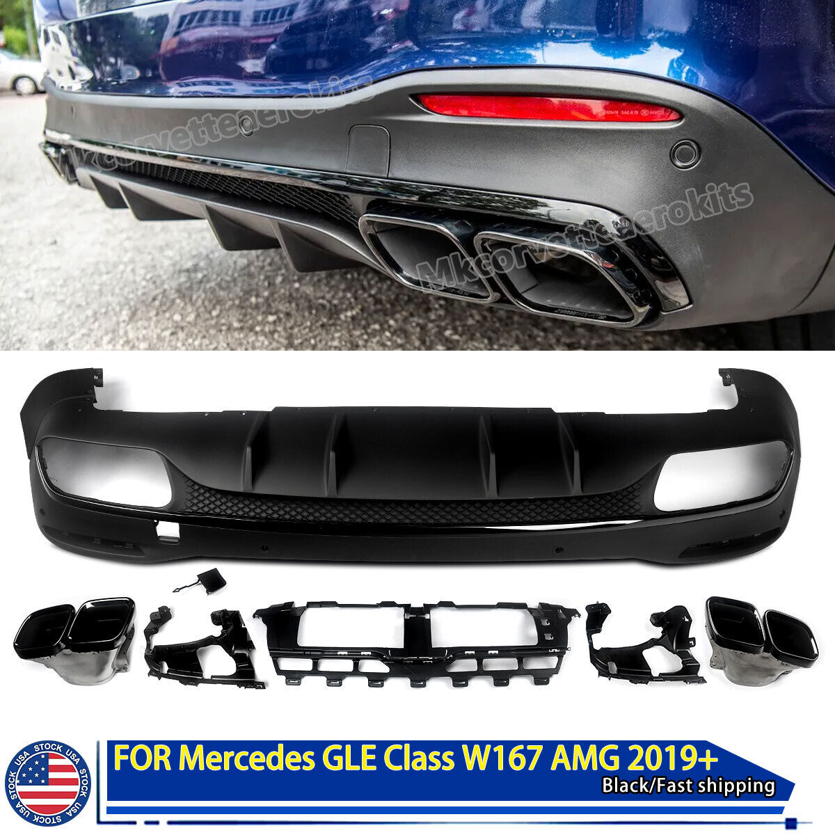 Rear Diffuser Lip Spoiler for Mercedes GLE W167 GLE63 Exhaust AMG Style 2020+ US