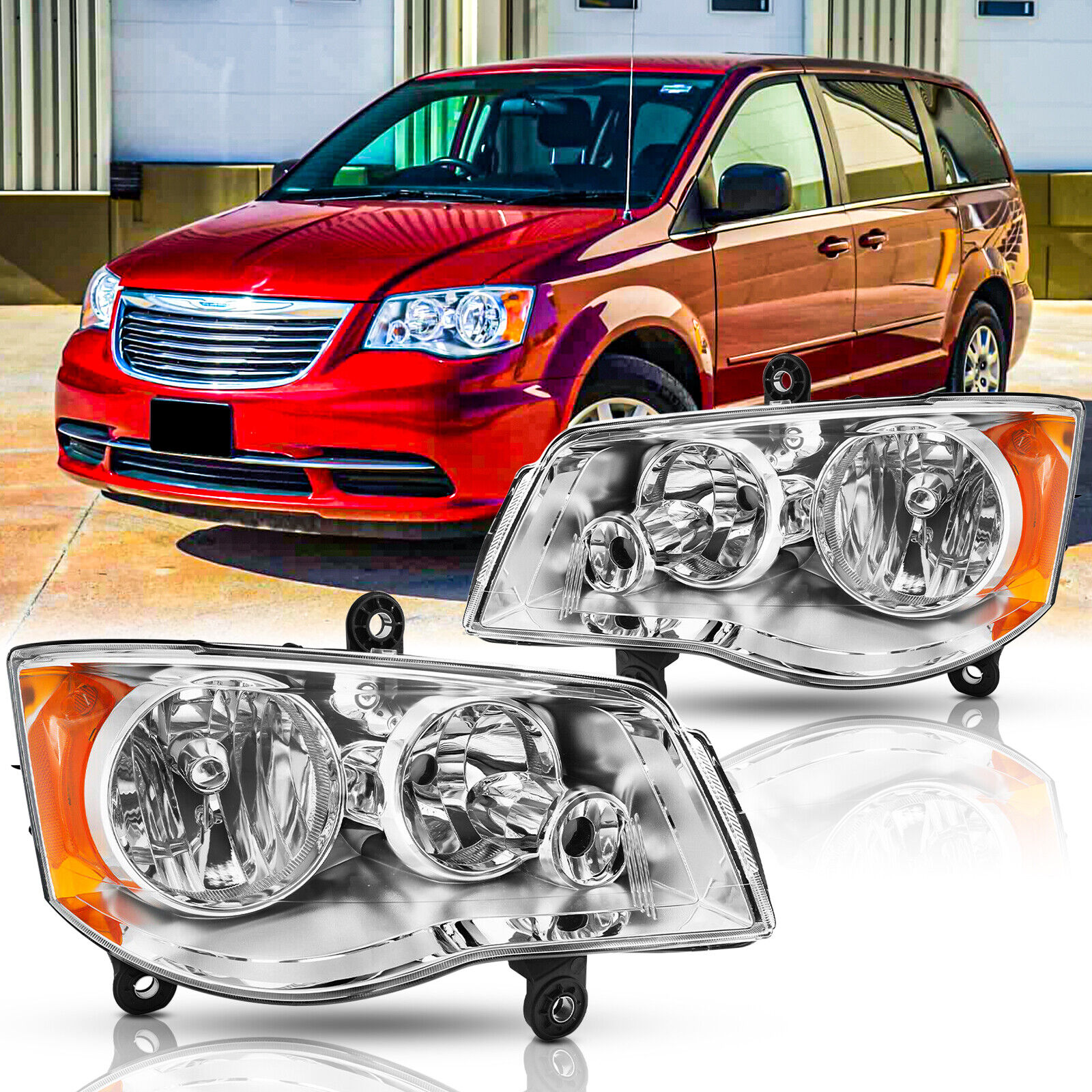 For 08-16 Chrysler Town & Country 11-17 Dodge Grand Caravan Headlights Chrome