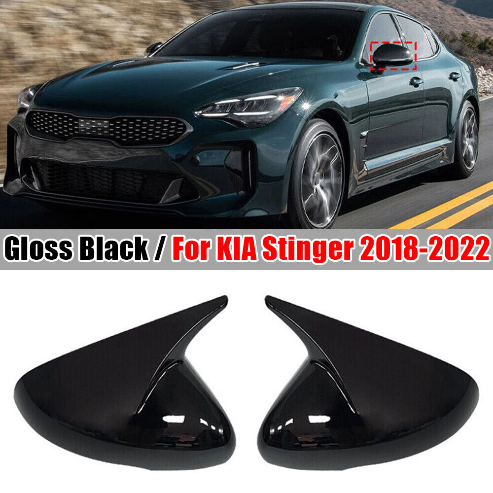 For KIA Stinger 2018-2022 2X Gloss Black OX Horn Rearview Side Mirror Cover Trim