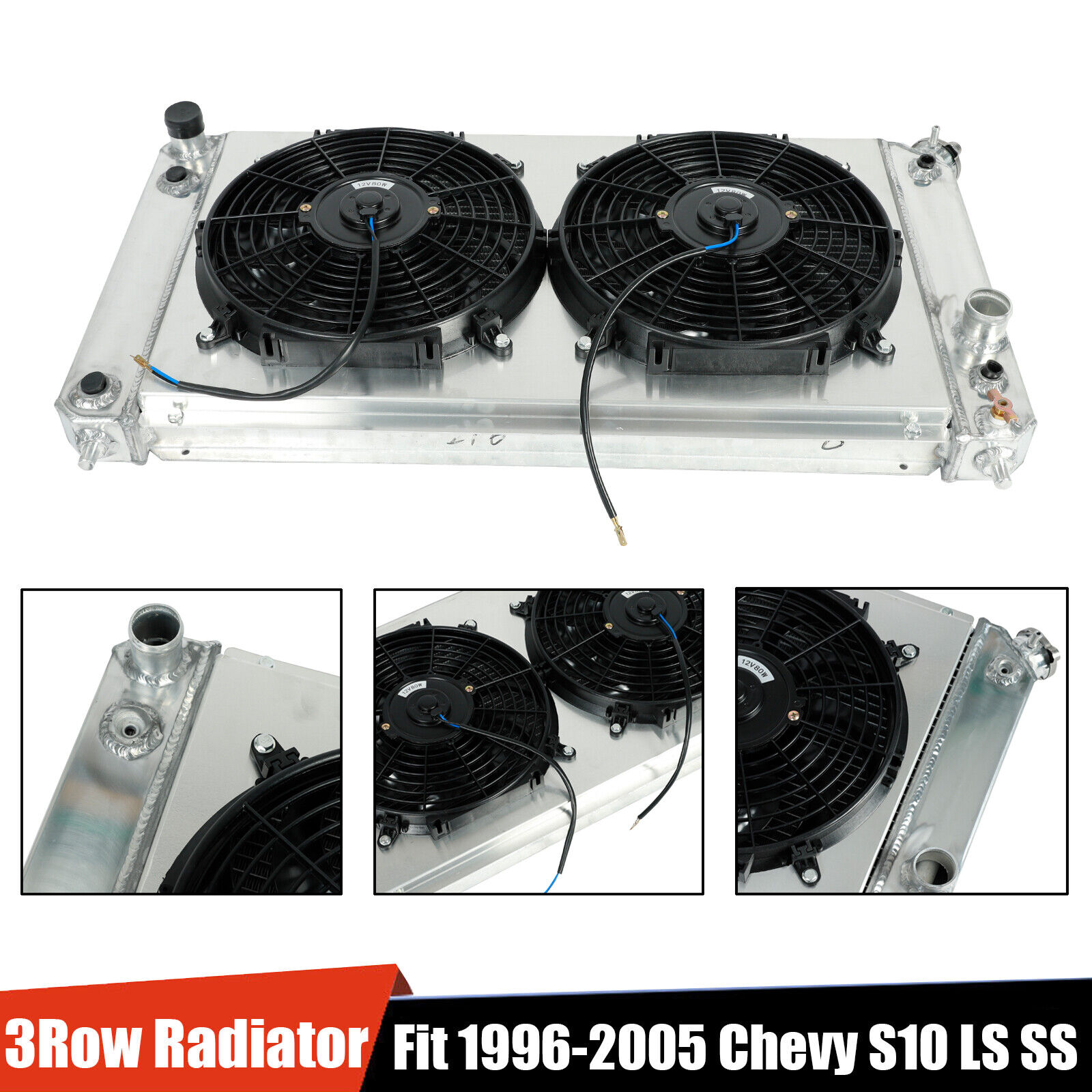Cooling Radiator 3 Row Aluminum w/ Shroud Fan For 96-05 Chevy S10 Blazer 4.3L V6