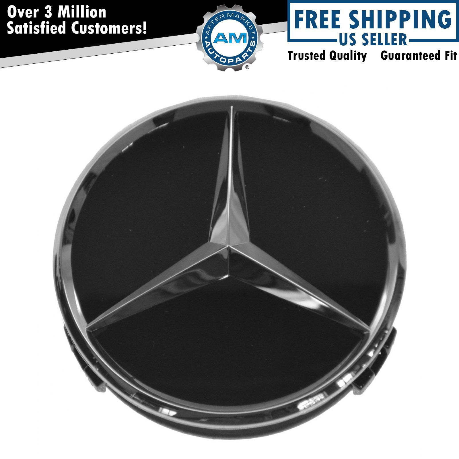 OEM Raised Chrome & Black Wheel Center Cap for Mercedes Benz New
