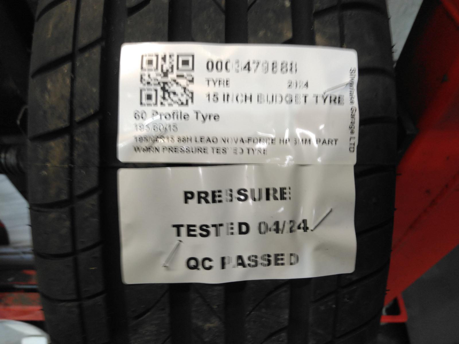 195/60R15 88H LEAO NOVA-FORCE HP 6MM  PART WORN PRESSURE TESTED TYRE