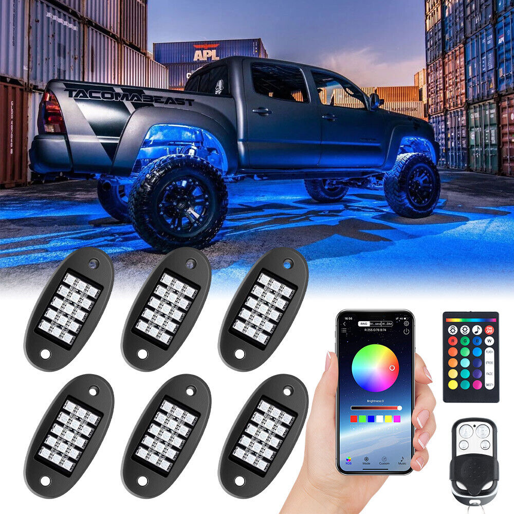 Mustwin LED Rock Lights Car Underglow RGB 6 Pods Multicolor APP Smart Light Kits