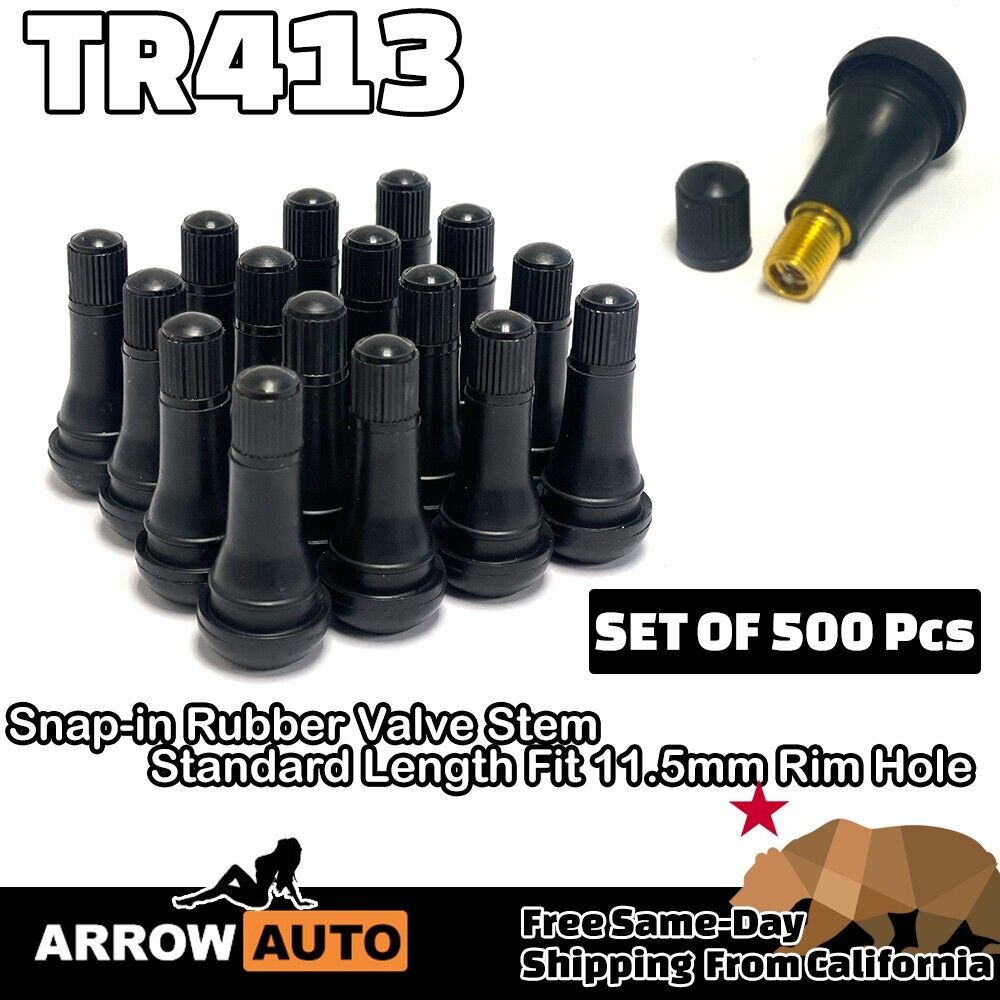 500x Tire Valve Stem TR413 Snap-In Car Auto Short Rubber Tubeless