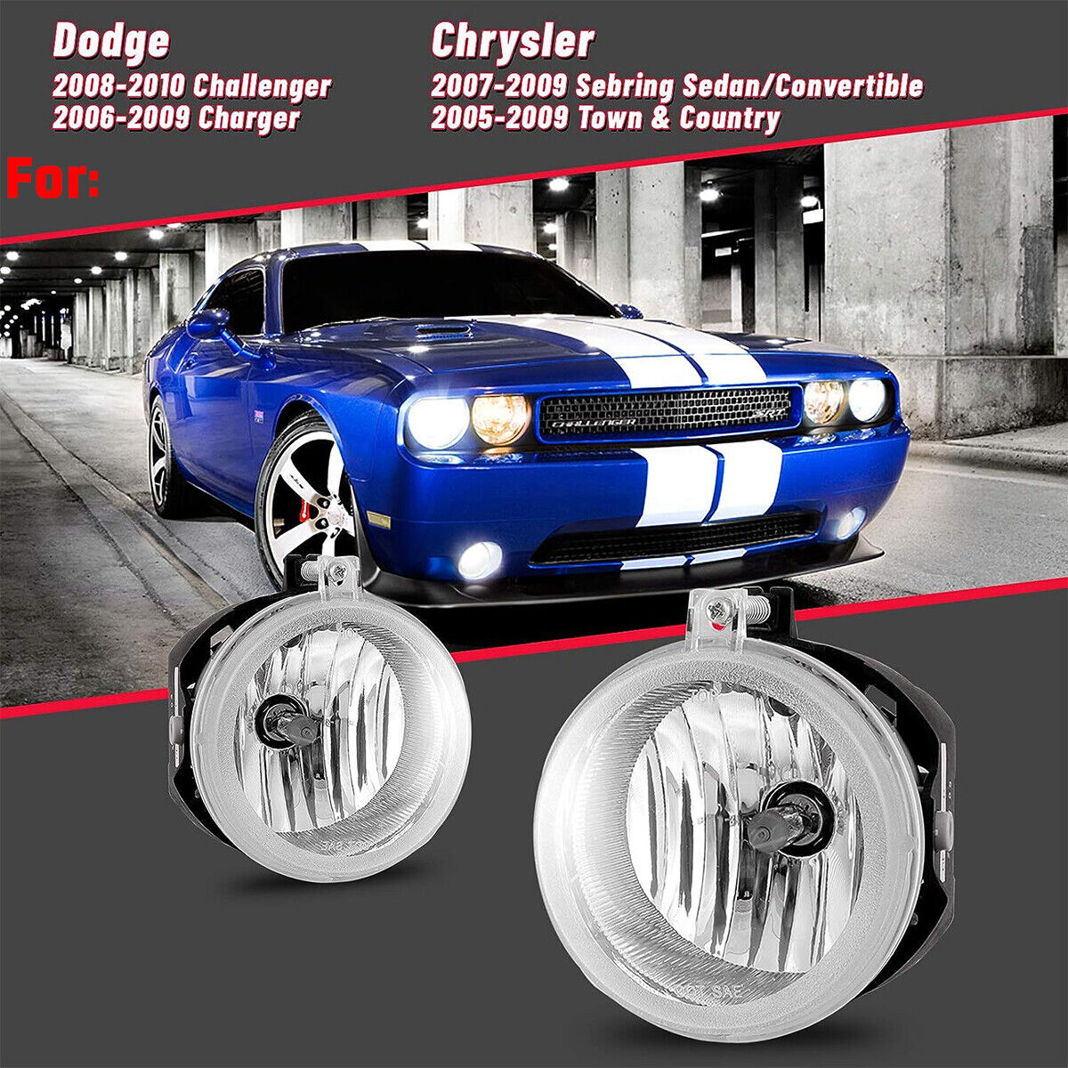 for 2008-2010 Dodge Challenger Nitro Avenger Replacement Fog Lights Lamps PAIR