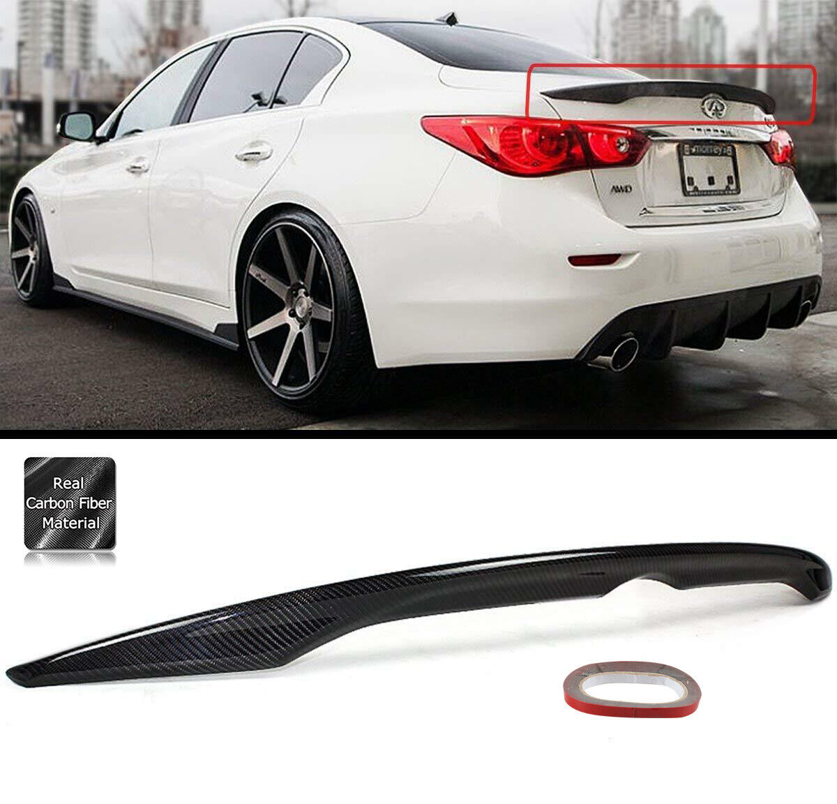 FITS FOR 2014-2018 INFINITI Q50 Q50S OE STYLE CARBON FIBER TRUNK SPOILER WING
