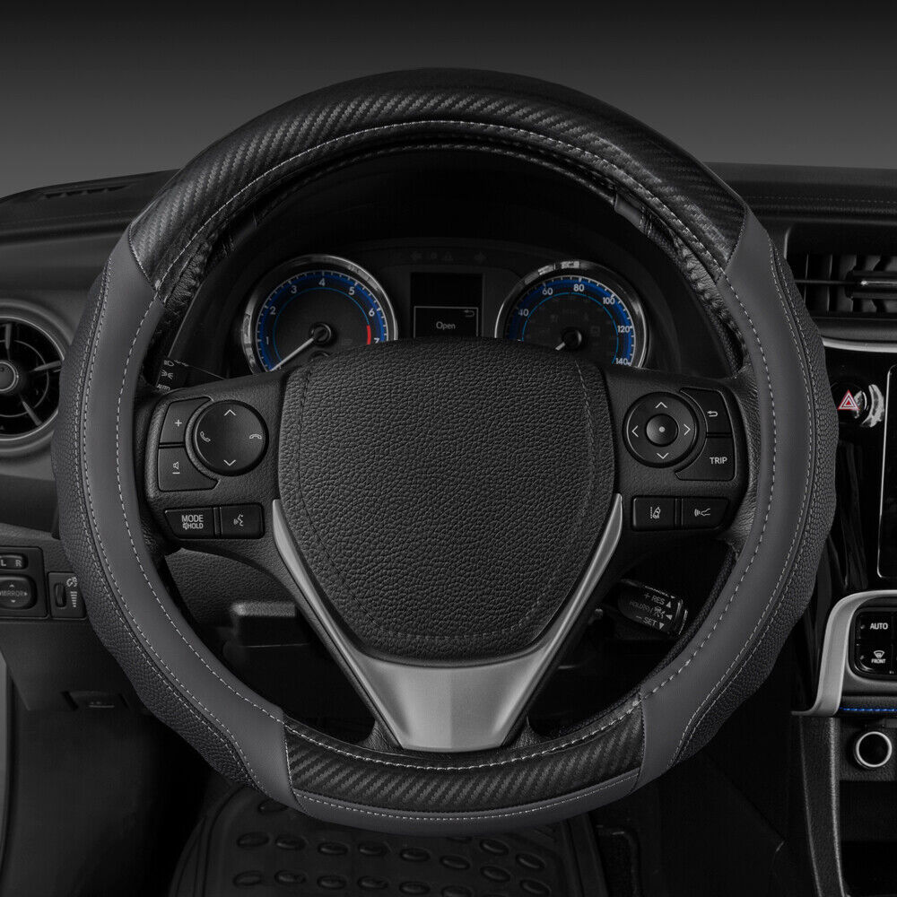 Motor Trend Ultra Sport Leather Steering Wheel Cover with Carbon Fiber Detail