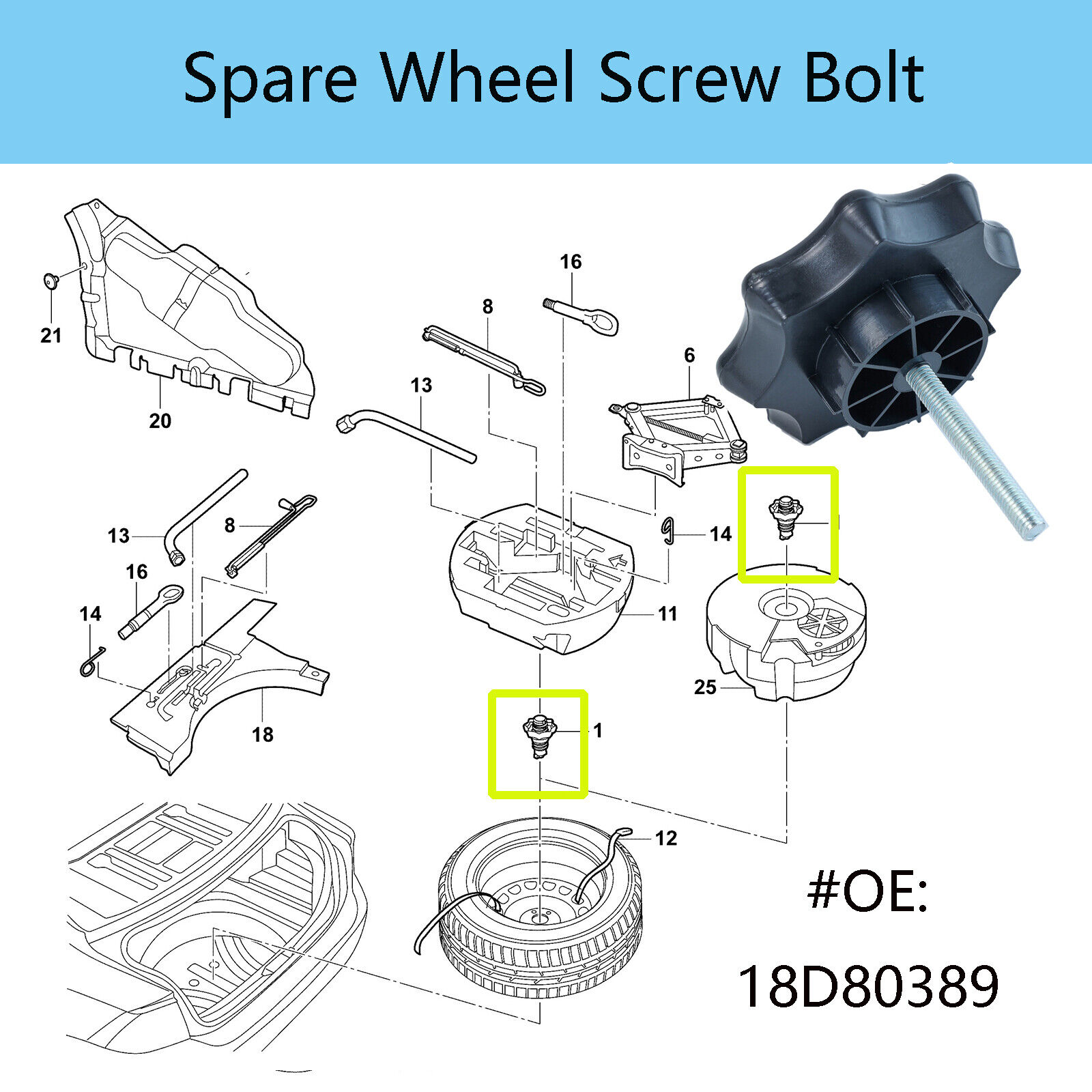 Bolt Adapter Spare Tire Wheel Mounting Screw Retainer For Skoda Octavia Fabia
