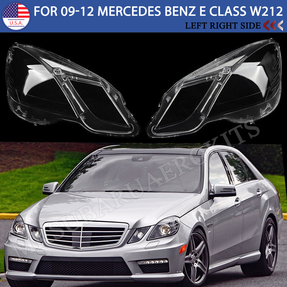 Headlight Headlamp Lens Cover For 2009-12 Mercedes-Benz W212 E250 E300 E350 E500