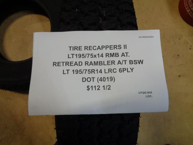 TIRE RECAPPERS II RETREAD LT 195 75 14 LRC 6PLY LT195/75x14RMB AT. TIRE BQ1 SU16