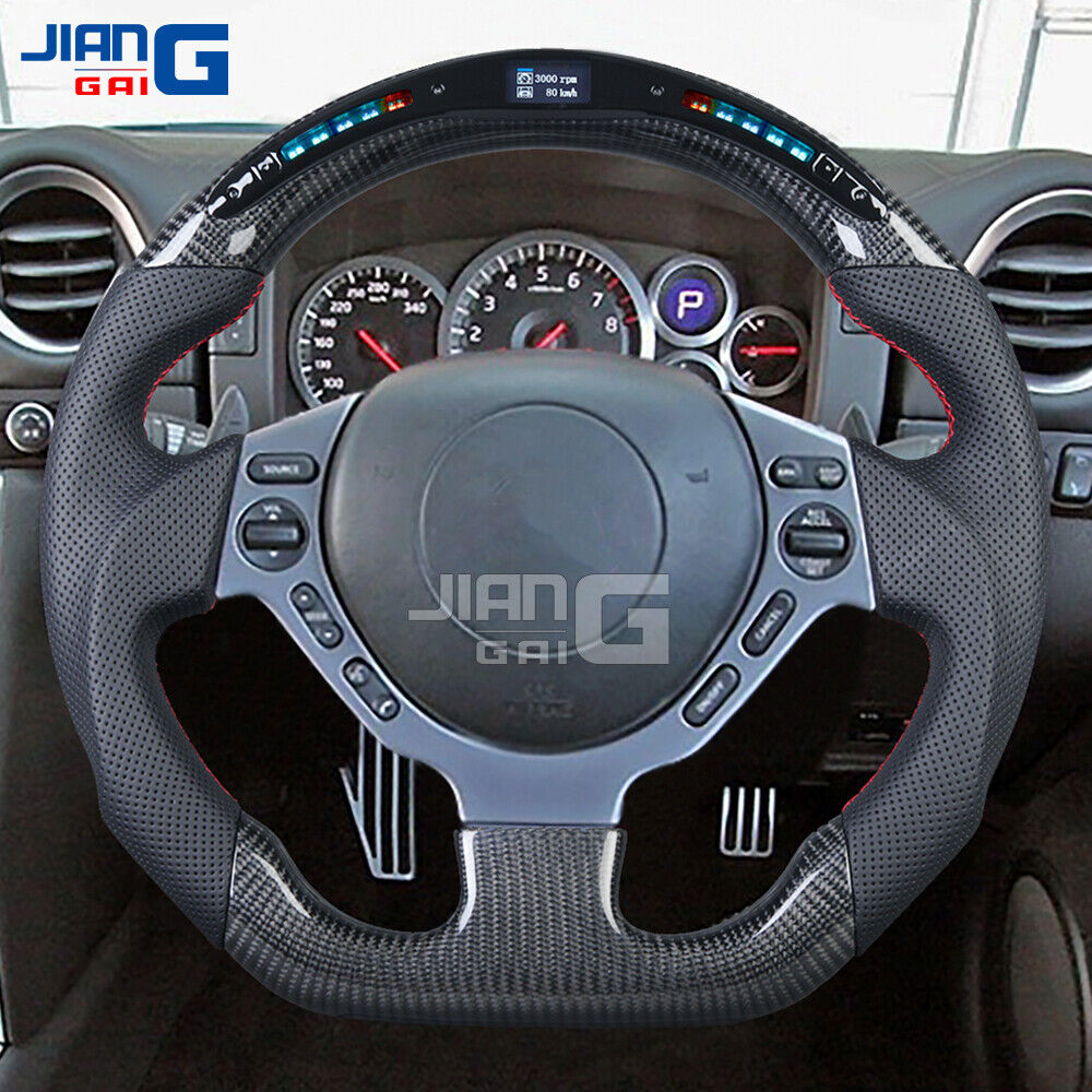 Real LED Carbon Fiber Perforated Steering Wheel Fit For 2007-2016 Nissan GTR R35