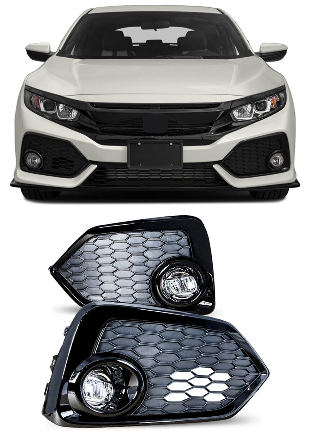 For 17-19 Honda Civic Hatchback Driver + Passenger LED Fog Light Lamp Assembly