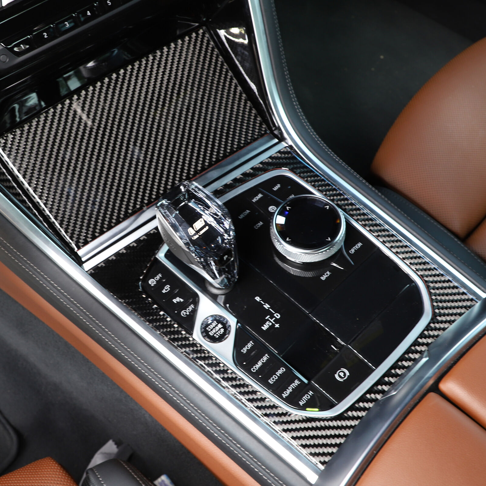 Carbon Fiber Console Gear Shift Trim Cover Set Fits BMW 8 Series 840i G14 2020+