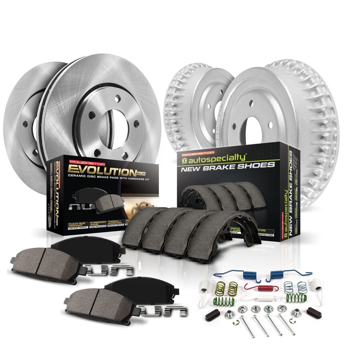 KOE15020DK Powerstop Brake Disc And Drum Kits 4-Wheel Set Front & Rear for Chevy