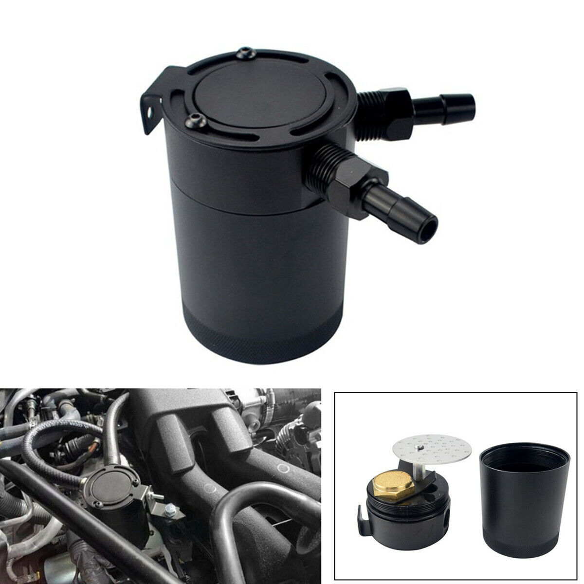Car 2-Port Baffled Aluminum 400ml Oil Catch Can Tank Air Oil Separator 3/8\
