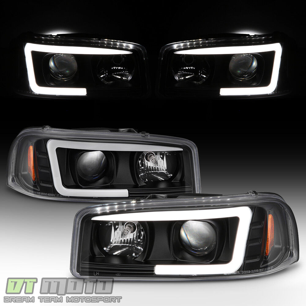 Black 1999-2006 GMC Sierra Yukon Denali LED Tube Projector Headlights Headlamps