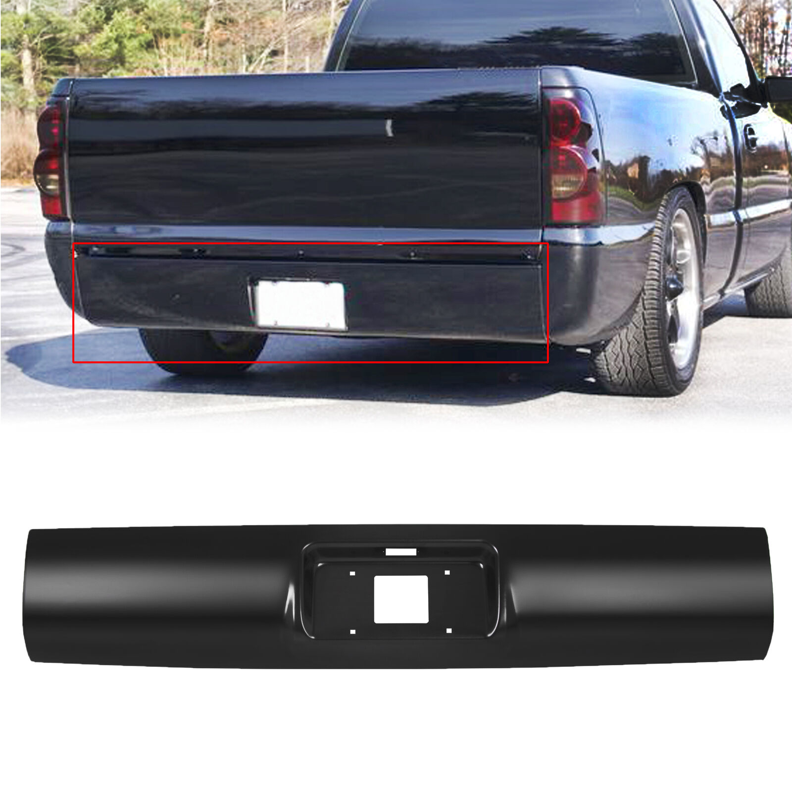 Rear Bumper Roll Pan w / License Plate For 1994-2003 Chevy GMC S10 Sonoma