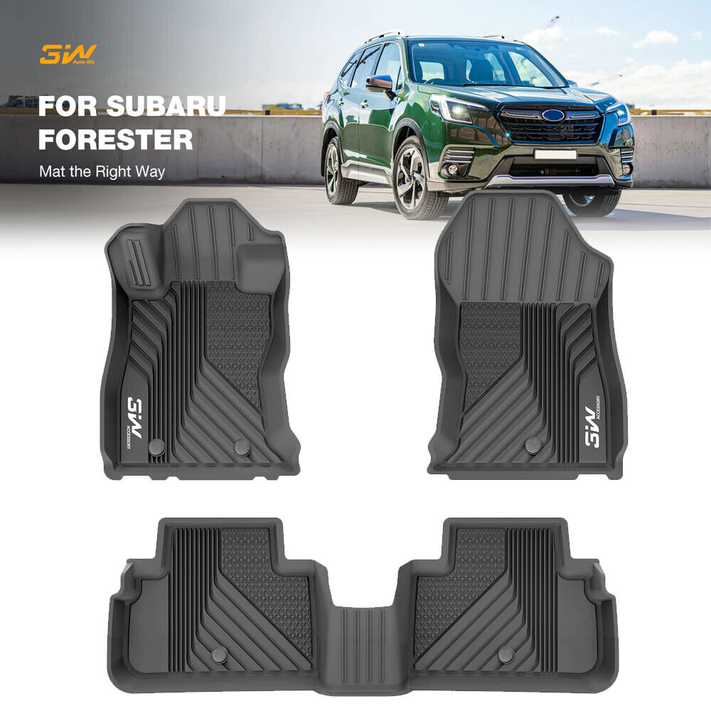 3W Floor Mats Liner for 2019-24 Subaru Forester Black Front Rear Set All Weather