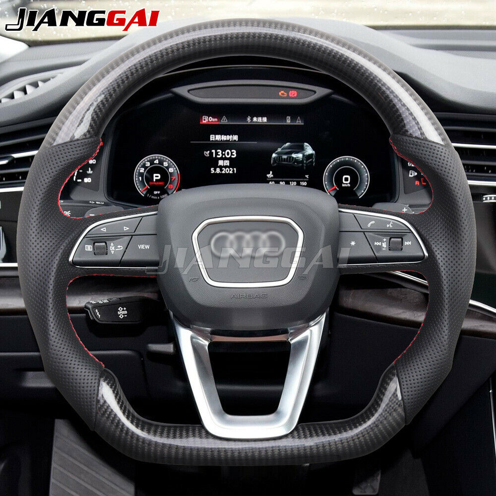 Real Carbon Fiber Perforated Leather Steering Wheel For 2017+ Audi Q7 RSQ8 SQ7