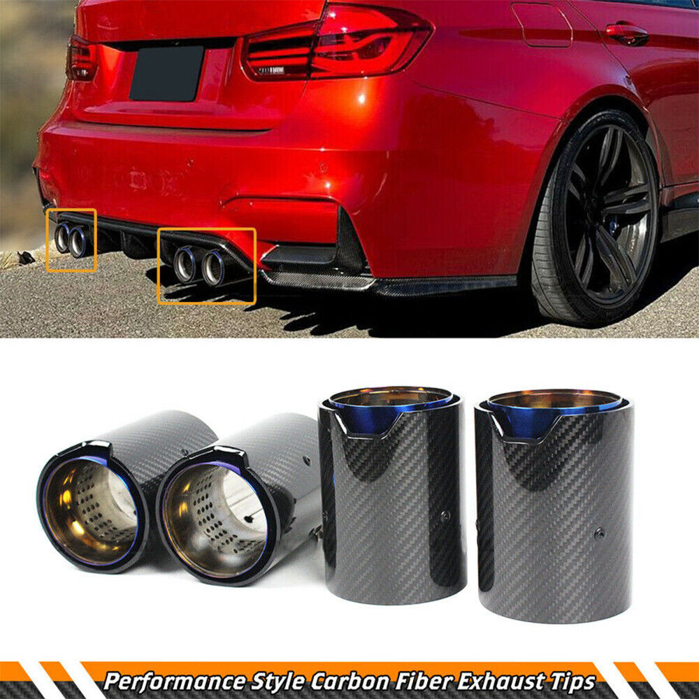 4x NEW Carbon Fiber Stainless Exhaust Tip Pipe Finisher Fit For BMW M2 M3 M4 US