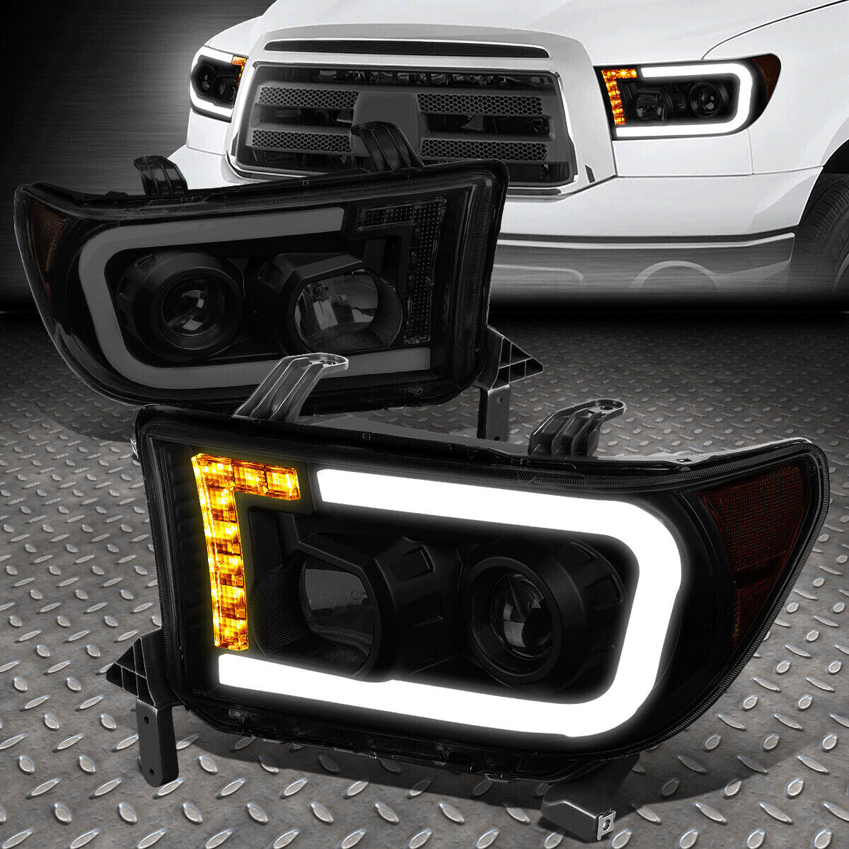 FOR 07-13 TOYOTA TUNDRA FRONT LED DRL+TURN SIGNAL PROJECTOR HEADLIGHT LAMPS SET