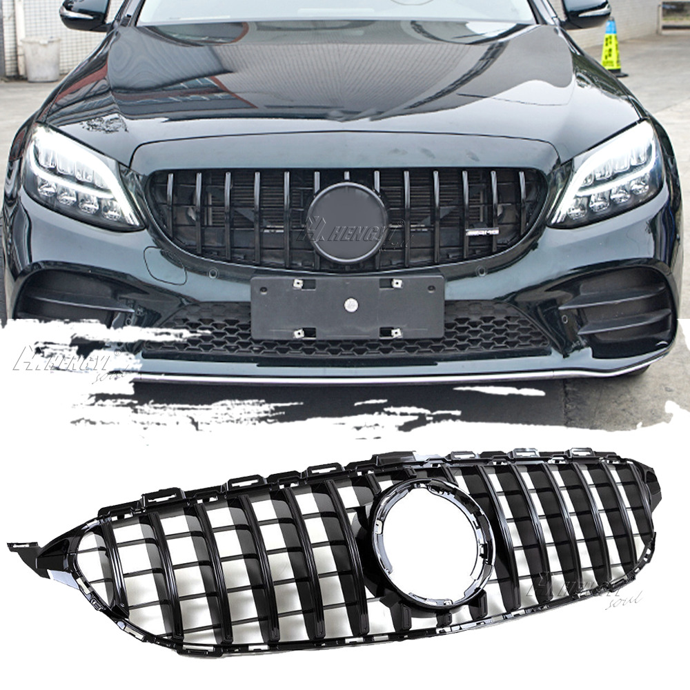 Black Bars GT Grille W/ Camera For Mercedes-Benz W205 C Class C43 AMG 2019-2022