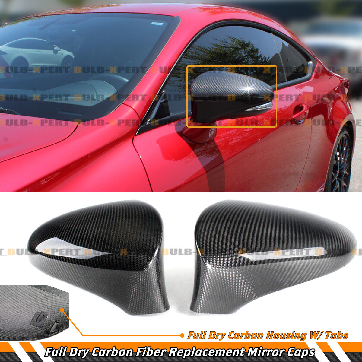 FULL DRY CARBON FIBER SIDE MIRROR REPLACEMENT COVER FOR 13-17 LEXUS RC/ES/IS/GS