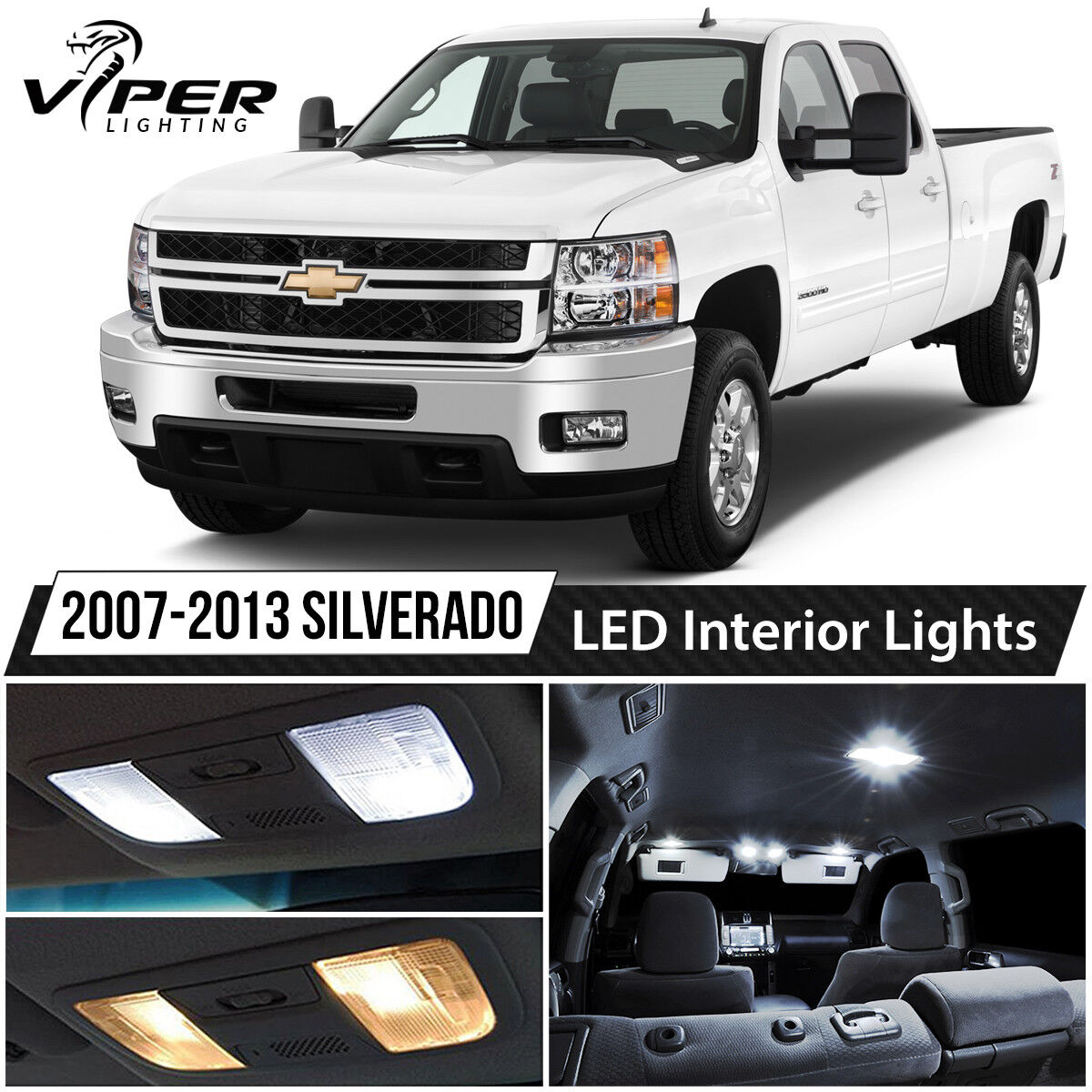 2007-2013 Chevy Silverado White LED Interior Lights Package Kit