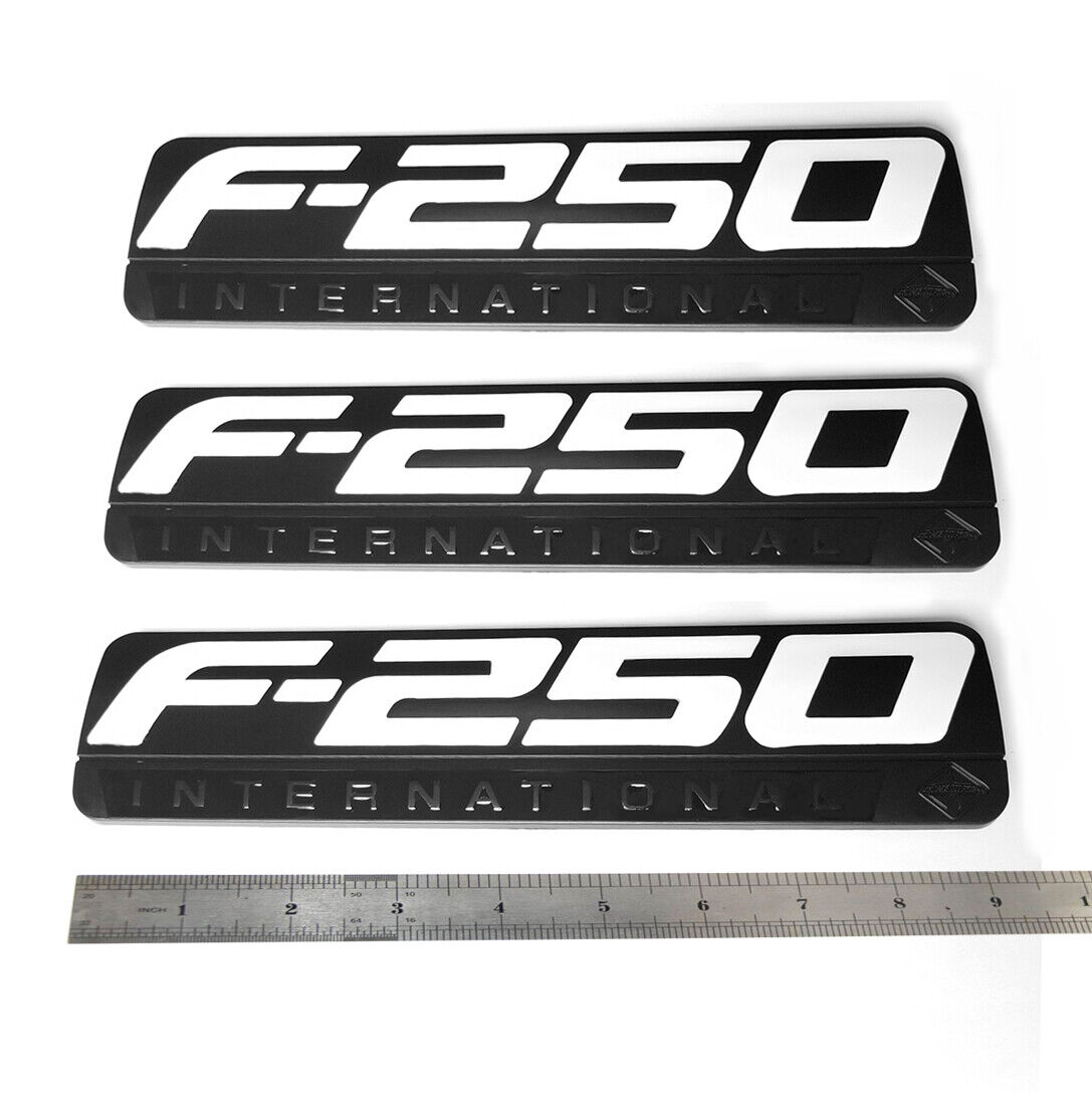 3x OEM Black F250 International Side Fender Emblems 3D fits F-250 Pickup White