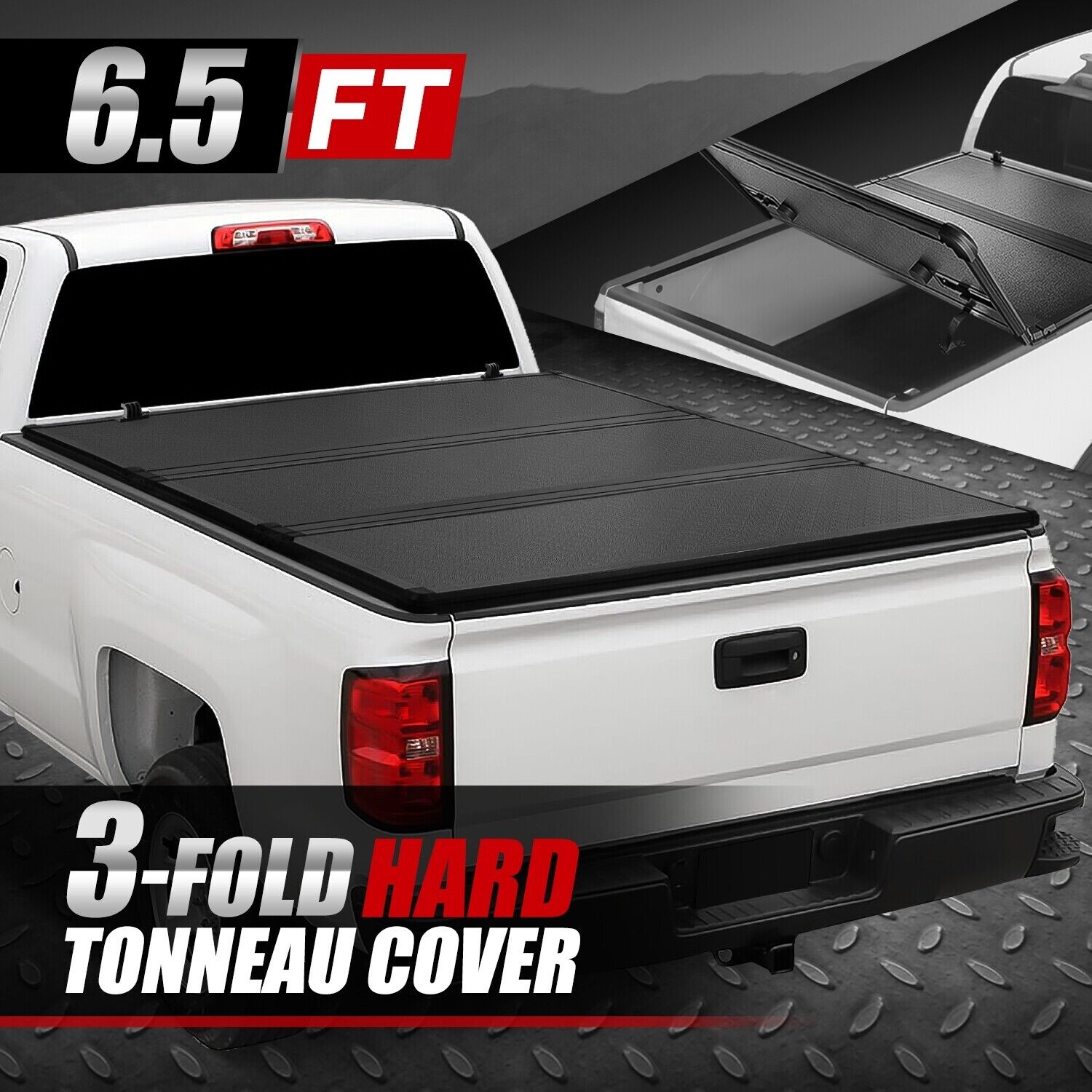 For 14-19 Silverado Sierra Truck 6.5Ft Bed FRP Hard Solid Tri-Fold Tonneau Cover