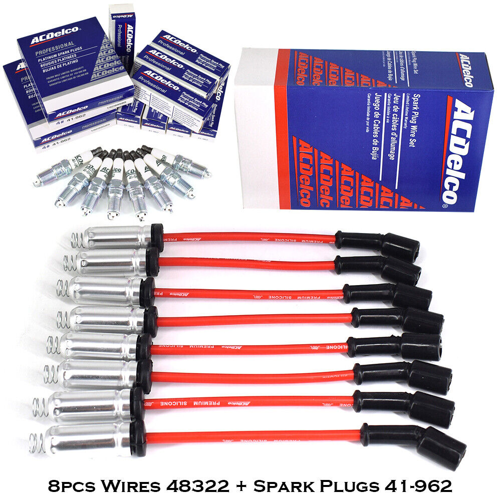 8pcs Genuine Wires 48322 Spark Plugs 41962 Chevy Silverado GMC 4.8/5.3/6.0L V8