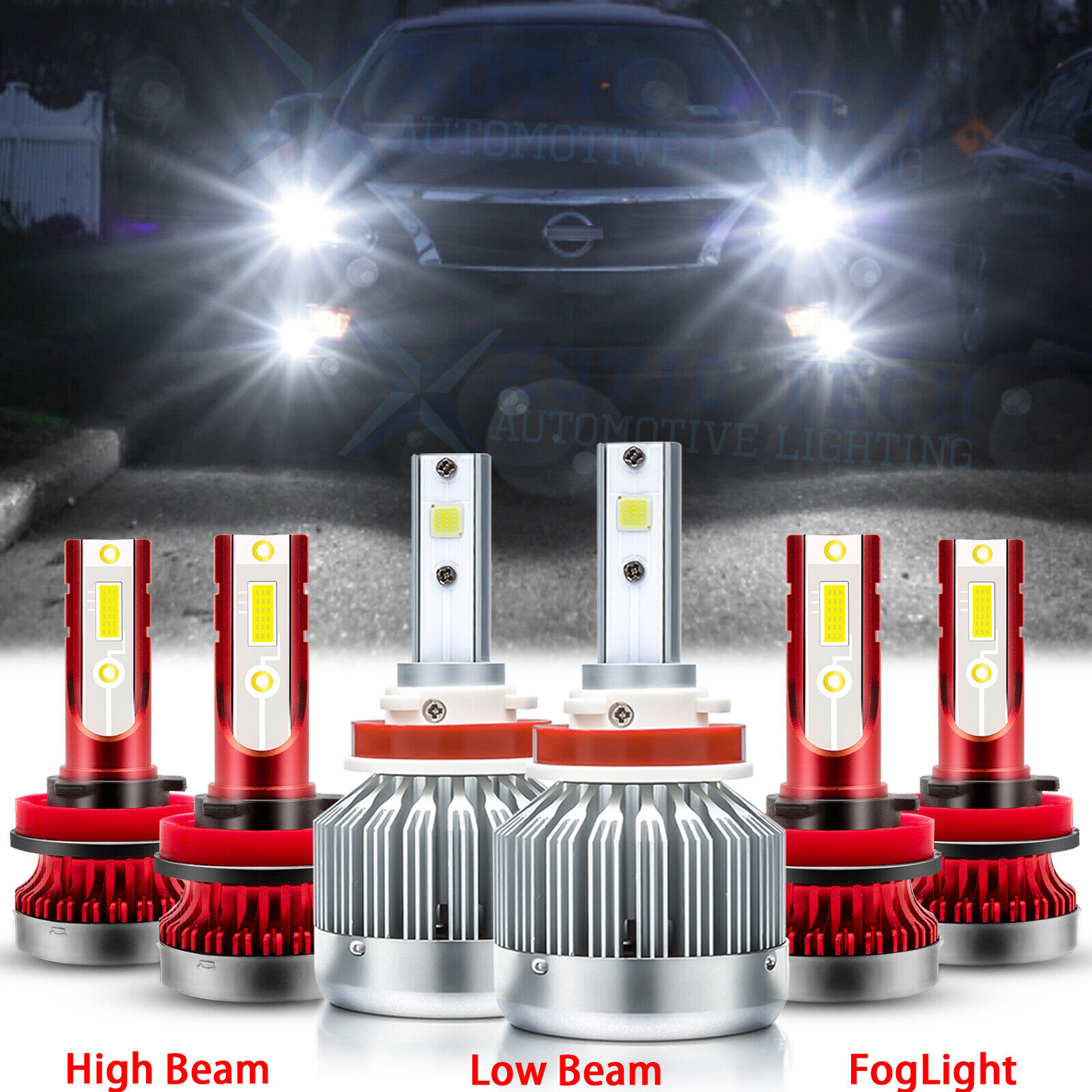 For Nissan Altima 2007-2018 LED Headlight Fog Light Bulbs H9 H11 White Combo Kit