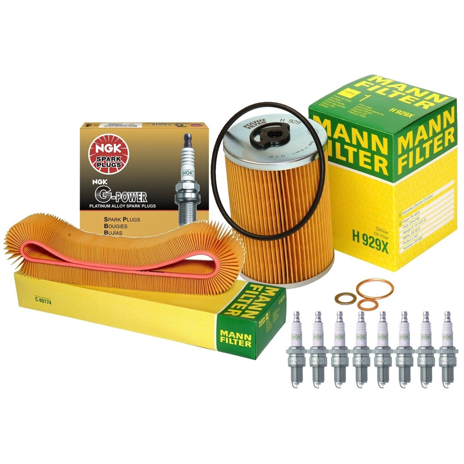 Mann Engine Air Filter Oil Filter & 8 NGK Spark Plugs Kit for Mercedes-Benz