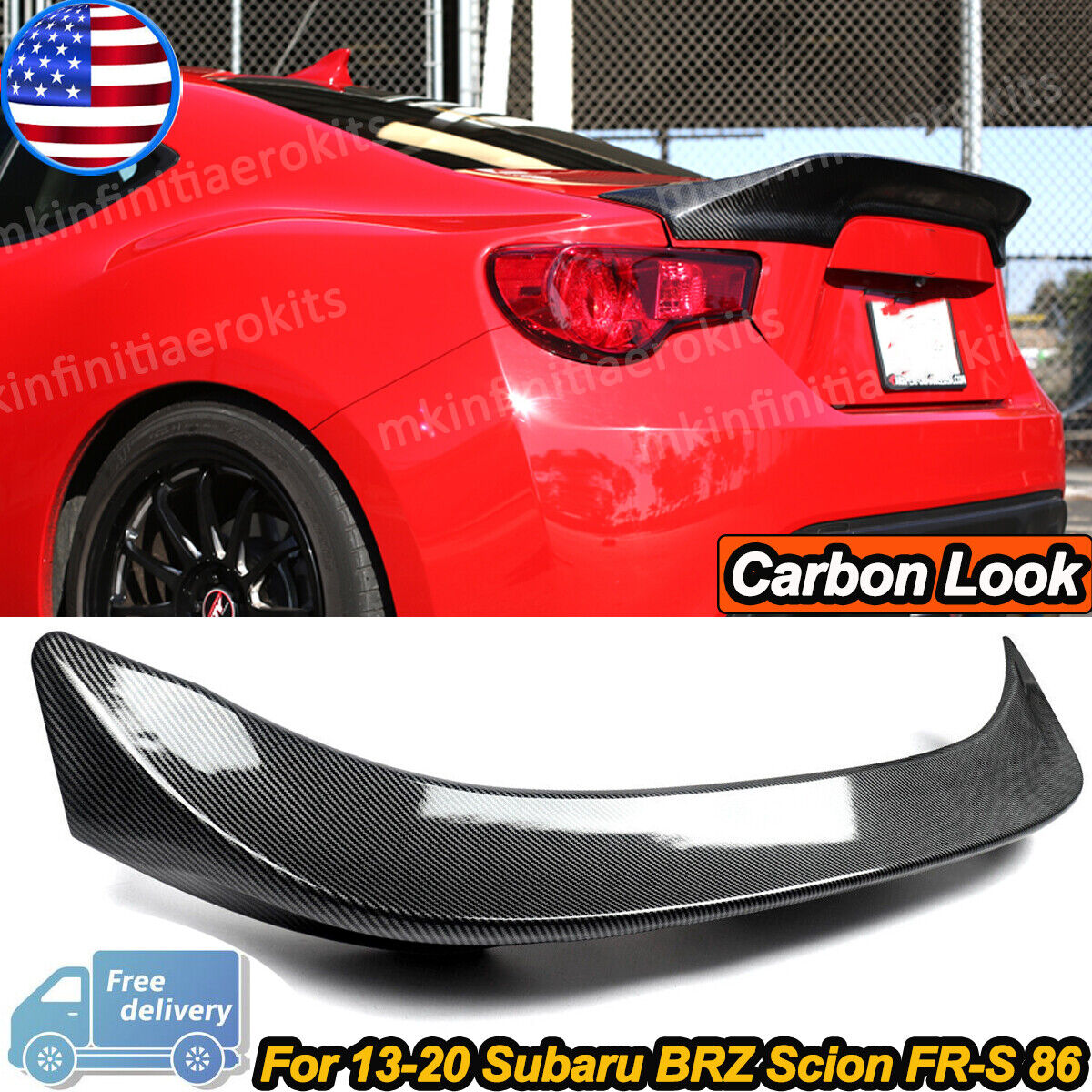Duckbill Highkick Spoiler Fin Carbon Look For 2013-2020 Subaru BRZ Scion FR-S 86