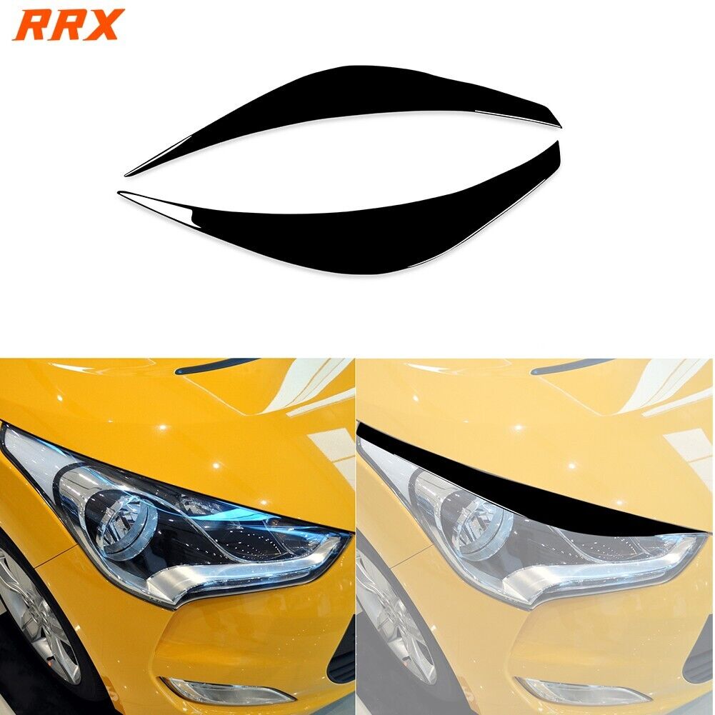Piano Black Front Headlight Eyelid Eyebrow Cover For Hyundai Veloster 2011-2017