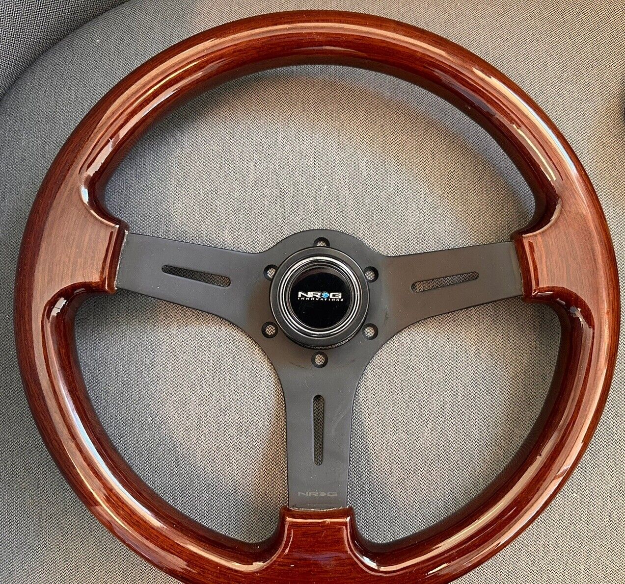 NRG Steering Wheel (330mm) Brown Wood w/Black Matte Spoke - Fits 240Z