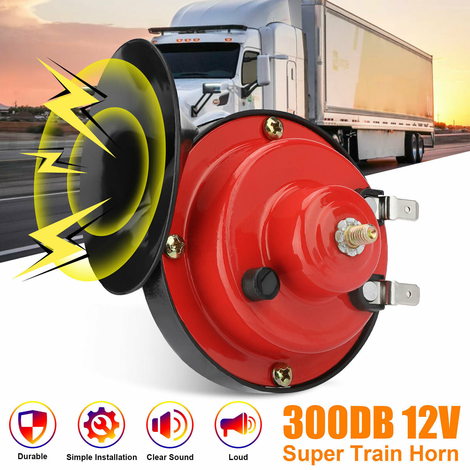 12V 300DB Super Loud Train Horn Waterproof for Motorcycle Car Truck SUV Boat Red